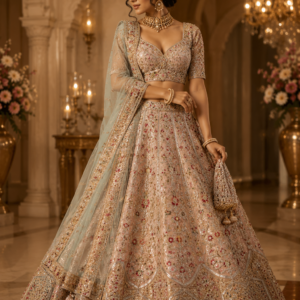 Satin Sequin Embroidery Bridal Lehenga Choli